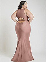 Alt View 3 Thumbnail - Neu Nude Plunge Neckline Cutout Low Back Stretch Satin Mermaid Dress