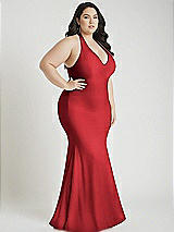 Alt View 2 Thumbnail - Poppy Red Plunge Neckline Cutout Low Back Stretch Satin Mermaid Dress