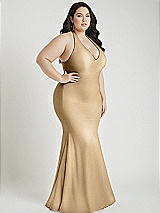 Alt View 2 Thumbnail - Soft Gold Plunge Neckline Cutout Low Back Stretch Satin Mermaid Dress