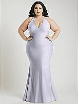 Alt View 1 Thumbnail - Silver Dove Plunge Neckline Cutout Low Back Stretch Satin Mermaid Dress