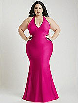 Alt View 1 Thumbnail - Think Pink Plunge Neckline Cutout Low Back Stretch Satin Mermaid Dress