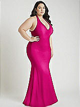 Alt View 2 Thumbnail - Think Pink Plunge Neckline Cutout Low Back Stretch Satin Mermaid Dress