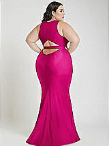 Alt View 3 Thumbnail - Think Pink Plunge Neckline Cutout Low Back Stretch Satin Mermaid Dress