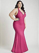 Alt View 2 Thumbnail - Tea Rose Plunge Neckline Cutout Low Back Stretch Satin Mermaid Dress