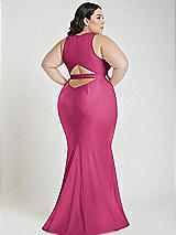 Alt View 3 Thumbnail - Tea Rose Plunge Neckline Cutout Low Back Stretch Satin Mermaid Dress