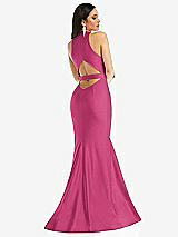 Rear View Thumbnail - Tea Rose Plunge Neckline Cutout Low Back Stretch Satin Mermaid Dress