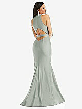 Rear View Thumbnail - Willow Green Plunge Neckline Cutout Low Back Stretch Satin Mermaid Dress