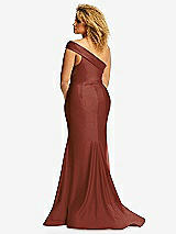 Rear View Thumbnail - Auburn Moon One-Shoulder Bias-Cuff Stretch Satin Mermaid Dress with Slight Train