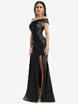 Alt View 2 Thumbnail - Black One-Shoulder Bias-Cuff Stretch Satin Mermaid Dress with Slight Train