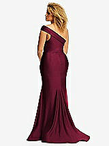 Rear View Thumbnail - Cabernet One-Shoulder Bias-Cuff Stretch Satin Mermaid Dress with Slight Train