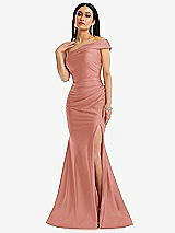 Alt View 1 Thumbnail - Desert Rose One-Shoulder Bias-Cuff Stretch Satin Mermaid Dress with Slight Train