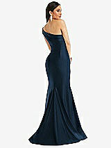 Alt View 3 Thumbnail - Midnight Navy One-Shoulder Bias-Cuff Stretch Satin Mermaid Dress with Slight Train