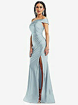 Alt View 2 Thumbnail - Mist One-Shoulder Bias-Cuff Stretch Satin Mermaid Dress with Slight Train