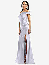 Alt View 2 Thumbnail - Silver Dove One-Shoulder Bias-Cuff Stretch Satin Mermaid Dress with Slight Train