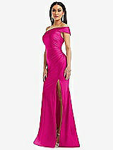 Alt View 2 Thumbnail - Think Pink One-Shoulder Bias-Cuff Stretch Satin Mermaid Dress with Slight Train