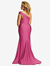 Rear View Thumbnail - Tea Rose One-Shoulder Bias-Cuff Stretch Satin Mermaid Dress with Slight Train