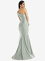 Alt View 3 Thumbnail - Willow Green One-Shoulder Bias-Cuff Stretch Satin Mermaid Dress with Slight Train