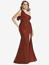 Alt View 1 Thumbnail - Auburn Moon Cascading Bow One-Shoulder Stretch Satin Mermaid Dress with Slight Train