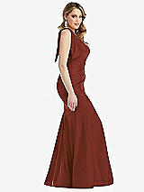 Side View Thumbnail - Auburn Moon Cascading Bow One-Shoulder Stretch Satin Mermaid Dress with Slight Train