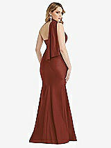 Rear View Thumbnail - Auburn Moon Scarf Neck One-Shoulder Stretch Satin Mermaid Dress with Slight Train