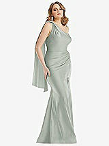 Front View Thumbnail - Willow Green Scarf Neck One-Shoulder Stretch Satin Mermaid Dress with Slight Train