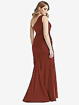 Rear View Thumbnail - Auburn Moon One-Shoulder Bustier Stretch Satin Mermaid Dress with Cascade Ruffle