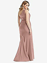 Rear View Thumbnail - Neu Nude One-Shoulder Bustier Stretch Satin Mermaid Dress with Cascade Ruffle