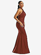 Side View Thumbnail - Auburn Moon Criss Cross Halter Open-Back Stretch Satin Mermaid Dress