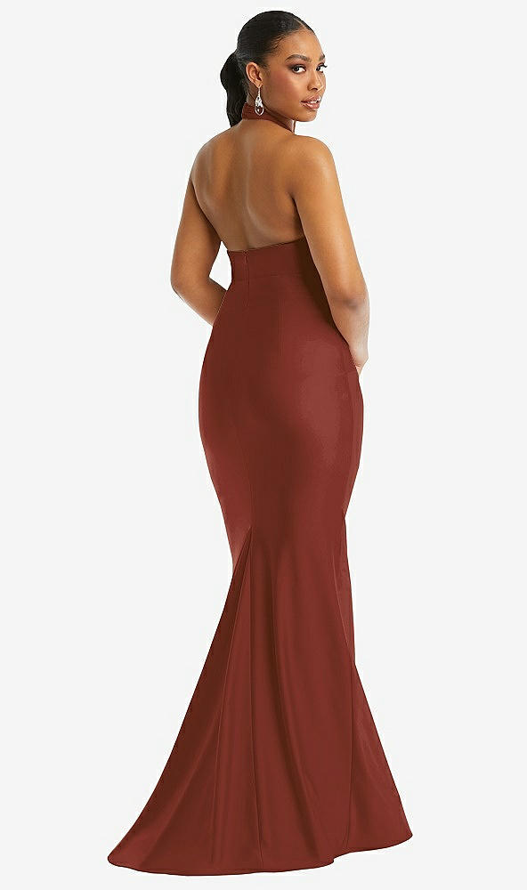 Back View - Auburn Moon Criss Cross Halter Open-Back Stretch Satin Mermaid Dress