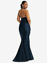 Rear View Thumbnail - Midnight Navy Criss Cross Halter Open-Back Stretch Satin Mermaid Dress