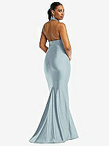 Rear View Thumbnail - Mist Criss Cross Halter Open-Back Stretch Satin Mermaid Dress