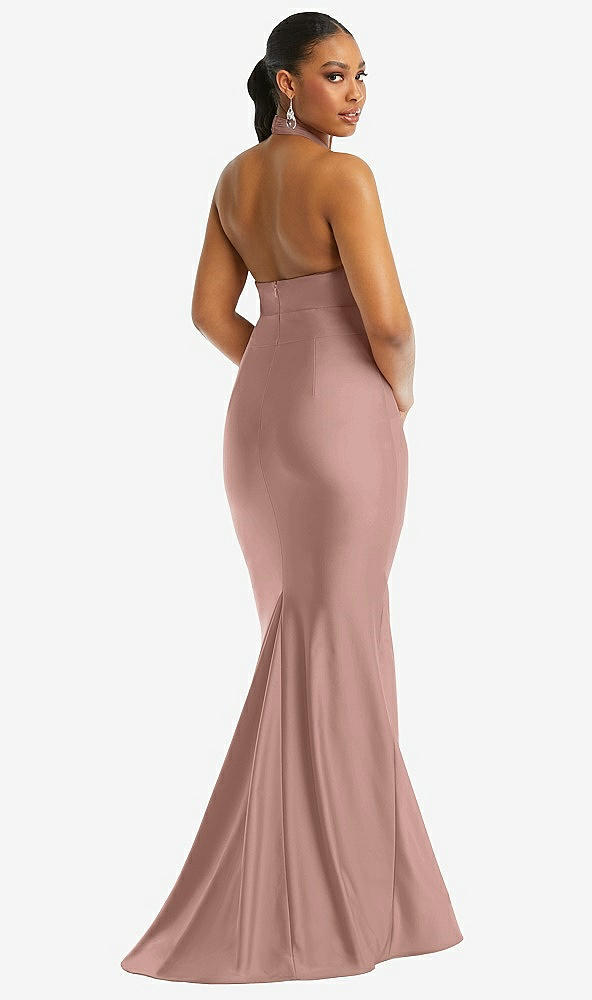 Back View - Neu Nude Criss Cross Halter Open-Back Stretch Satin Mermaid Dress