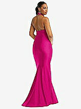 Rear View Thumbnail - Think Pink Criss Cross Halter Open-Back Stretch Satin Mermaid Dress