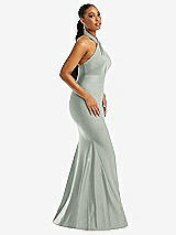 Side View Thumbnail - Willow Green Criss Cross Halter Open-Back Stretch Satin Mermaid Dress