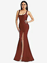 Alt View 1 Thumbnail - Auburn Moon Square Neck Stretch Satin Mermaid Dress with Slight Train