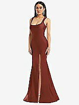 Front View Thumbnail - Auburn Moon Square Neck Stretch Satin Mermaid Dress with Slight Train