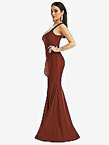 Side View Thumbnail - Auburn Moon Square Neck Stretch Satin Mermaid Dress with Slight Train