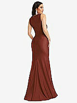 Rear View Thumbnail - Auburn Moon Square Neck Stretch Satin Mermaid Dress with Slight Train