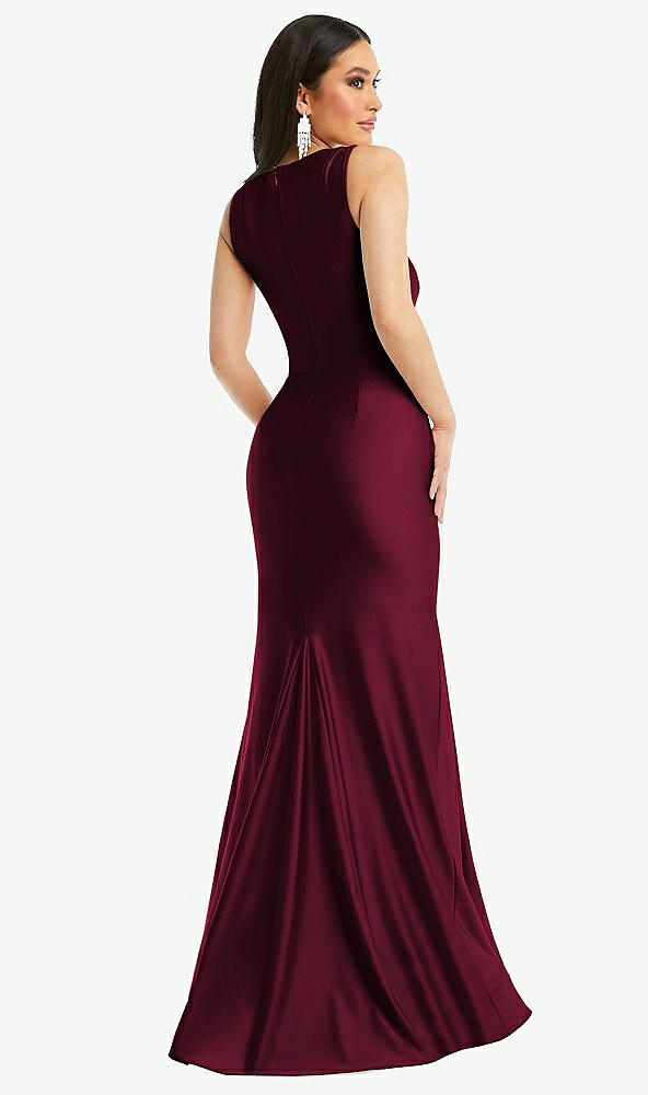 Back View - Cabernet Square Neck Stretch Satin Mermaid Dress with Slight Train