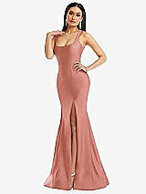 Alt View 2 Thumbnail - Desert Rose Square Neck Stretch Satin Mermaid Dress with Slight Train