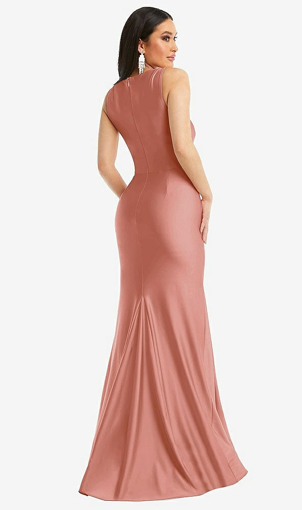 Back View - Desert Rose Square Neck Stretch Satin Mermaid Dress with Slight Train