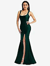 Alt View 1 Thumbnail - Evergreen Square Neck Stretch Satin Mermaid Dress with Slight Train