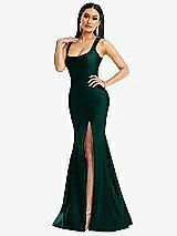 Alt View 2 Thumbnail - Evergreen Square Neck Stretch Satin Mermaid Dress with Slight Train