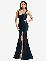 Alt View 1 Thumbnail - Midnight Navy Square Neck Stretch Satin Mermaid Dress with Slight Train