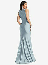 Rear View Thumbnail - Mist Square Neck Stretch Satin Mermaid Dress with Slight Train