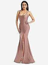 Alt View 1 Thumbnail - Neu Nude Square Neck Stretch Satin Mermaid Dress with Slight Train