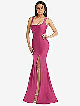 Alt View 1 Thumbnail - Tea Rose Square Neck Stretch Satin Mermaid Dress with Slight Train