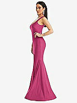 Side View Thumbnail - Tea Rose Square Neck Stretch Satin Mermaid Dress with Slight Train