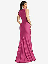 Rear View Thumbnail - Tea Rose Square Neck Stretch Satin Mermaid Dress with Slight Train