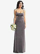 Alt View 1 Thumbnail - Caviar Gray Spaghetti Strap Cutout Midriff Velvet Maxi Dress